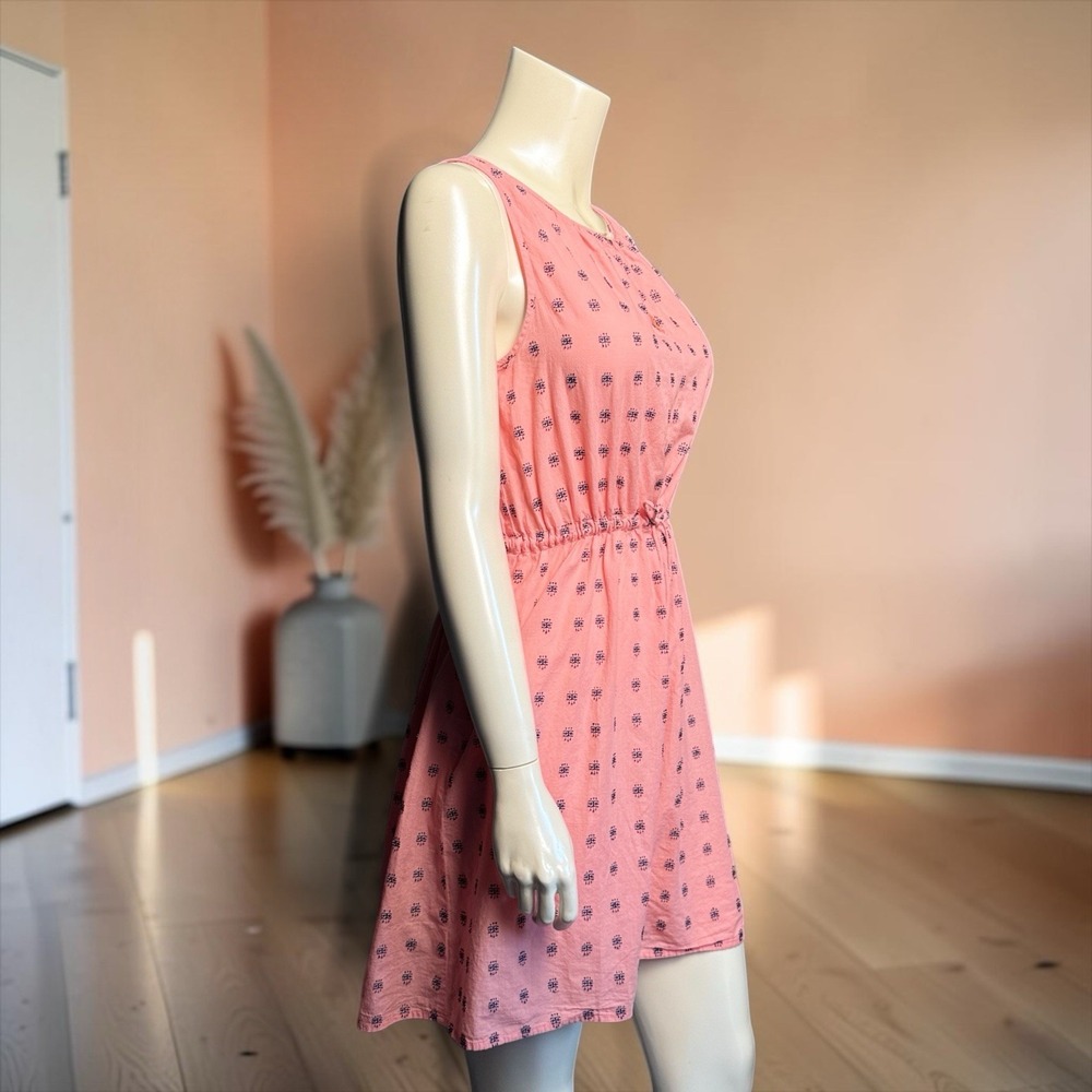 Loft Beach Womens Coral Pink Geometric Print Sleeveless Drawstring Mini Dress S